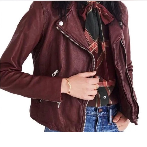 Madewell Washed Moto Leather Jacket Burgundy M - Picture 3 of 14